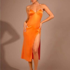 SHEIN Orange Satin Midi Dress